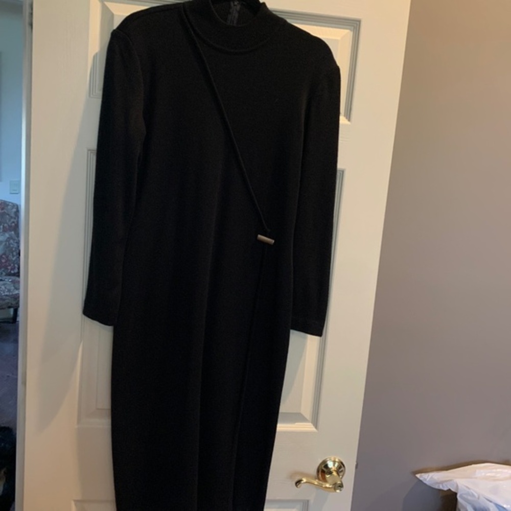 Nina Charles for Kasper ASL Black Mock Neck Midi Dress sz M